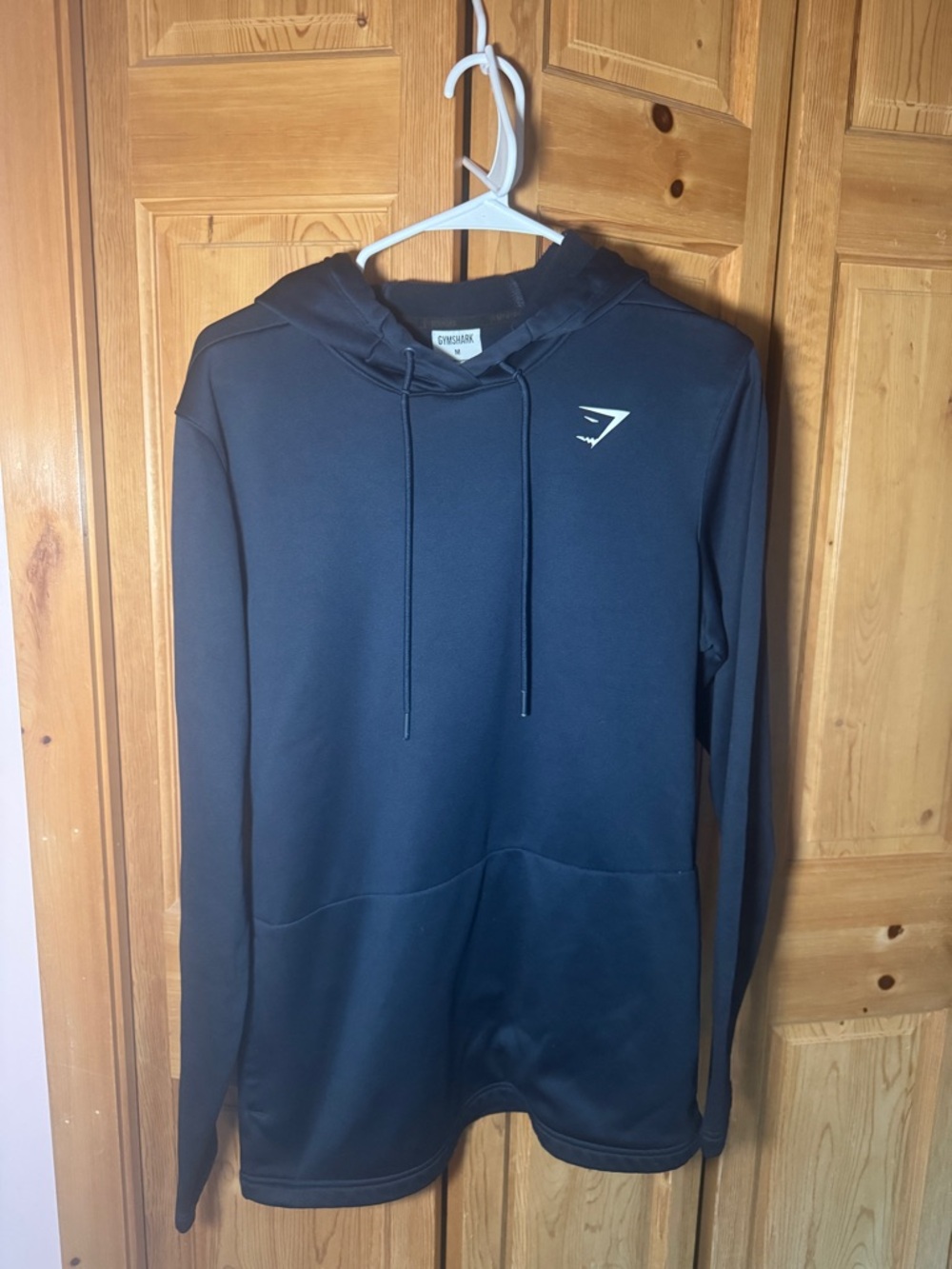 Gymshark Men's Navy Pullover Hoodie with White Logo